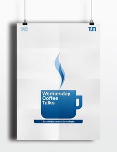 Poster for the event series „Wednesday coffee talks“, showing a graphic of a large coffee cup.