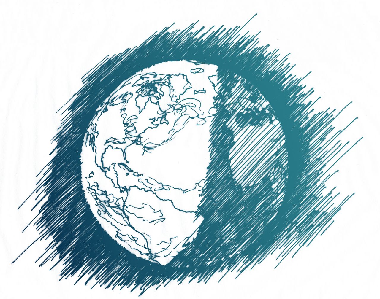 Hand drawn illustration of the world globe.