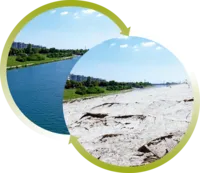 Danube River near Vienna. Drought scenario imagined by Sarah Bartl Danube River near Vienna. Drought scenario imagined by Sarah Bartl; © Images: freepik@svstrelkov